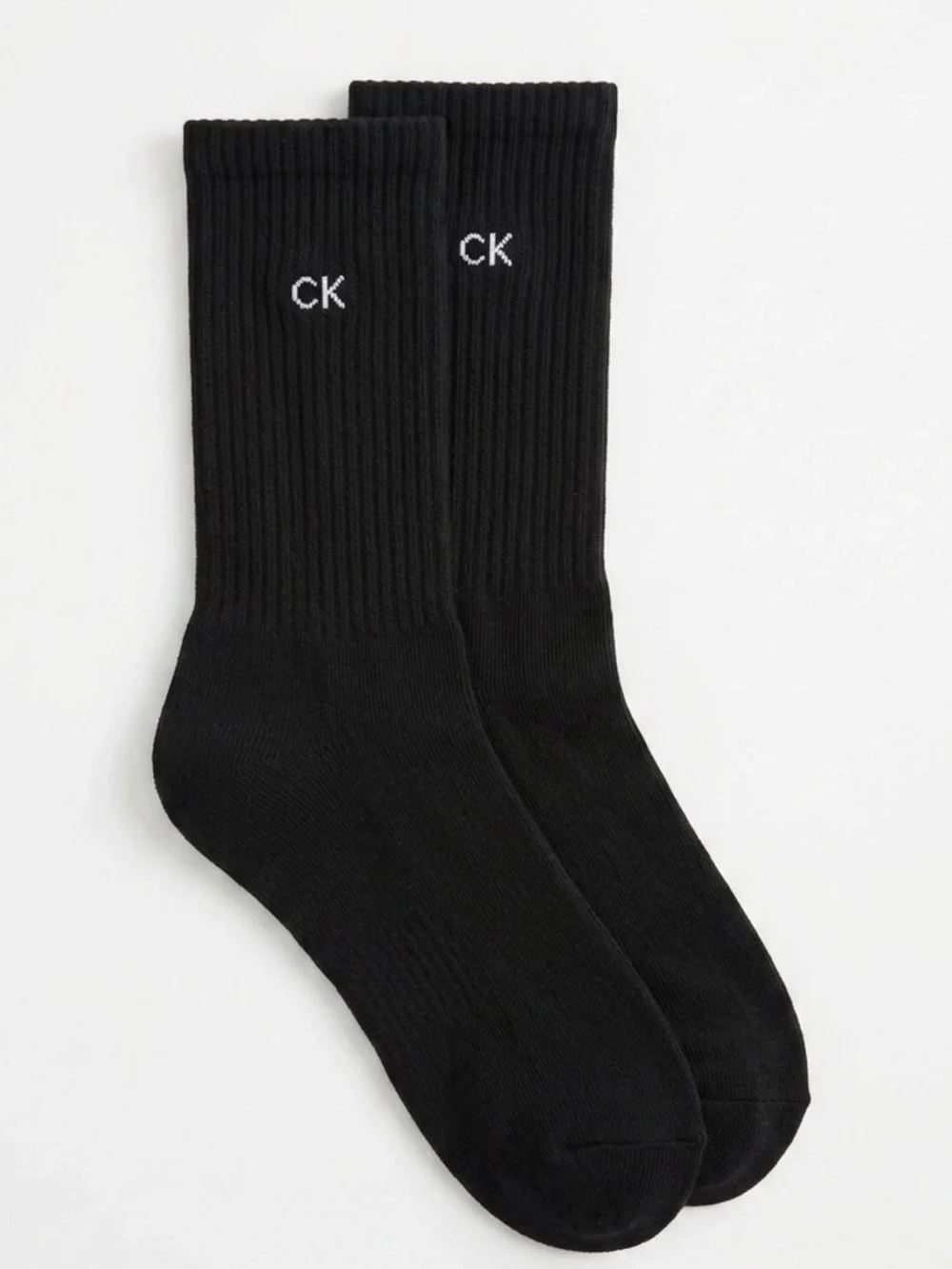 Calvin Klein Black Crew Socks Unisex CK Logo Soft Cotton Blend OSFM